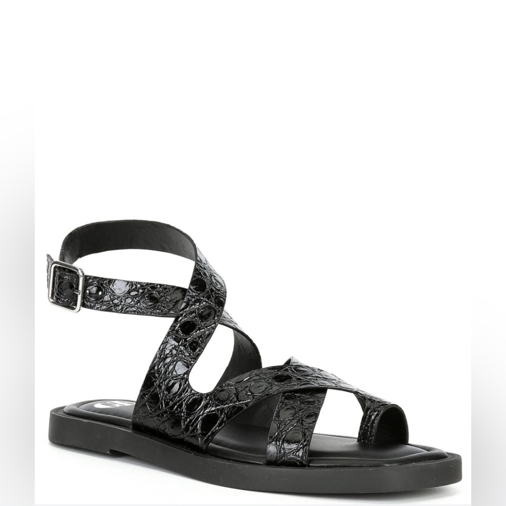 Gianni Bini Black Textured Strappy Flat Sandals